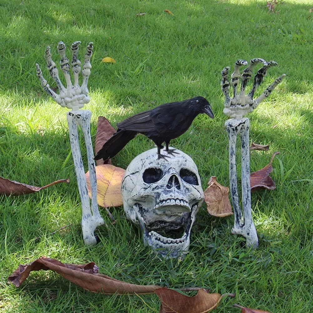 Outdoor-Scary Halloween Skeleton Stakes with Crow Halloween Decorations