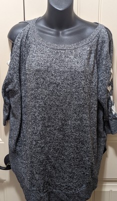 NWOT- Women's Express Heather Gray Knit Top With Peek-a-boo Sleeves Size S