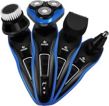 Electric Shaver Razor Cordless Beard Trimmer Nose Hair 4 in 1 Wet Dry USB Blue