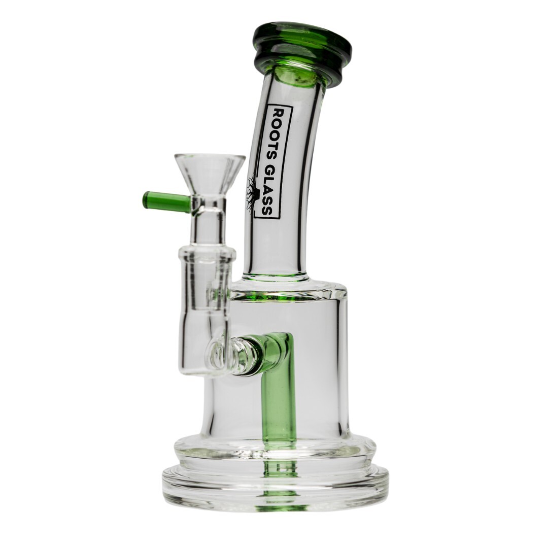 Roots Glass 7" THICK Mini Rig w/ 14mm Glass Bowl Slitted Diffuser TOBACCO PIPE