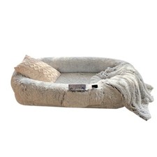 Long plush circular pet bed for human use, dog bed for winter warmth, sponge