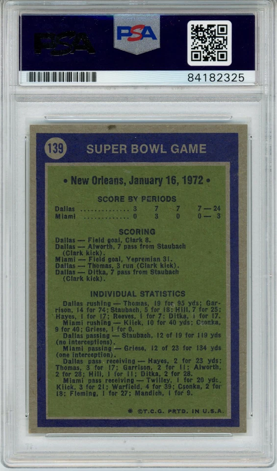 Roger Staubach Autographed 1972 Topps #139 Rookie Card SB MVP PSA Slab 43553 - Image 2 of 2