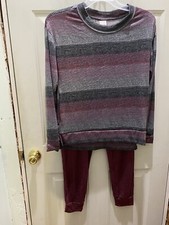 New Secret Treasures 2Pc Burgundy Multi Pajama Set. Size S 4-6 .Hacci Fleece