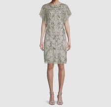  396 Aidan Mattox Women's Silver Embellished Round Neck Shift Dress Size 6