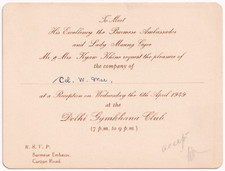 Einladung Burmesische Botschaft Treffen Botschafter Burma Neu Delhi Gymkhana Club 1949