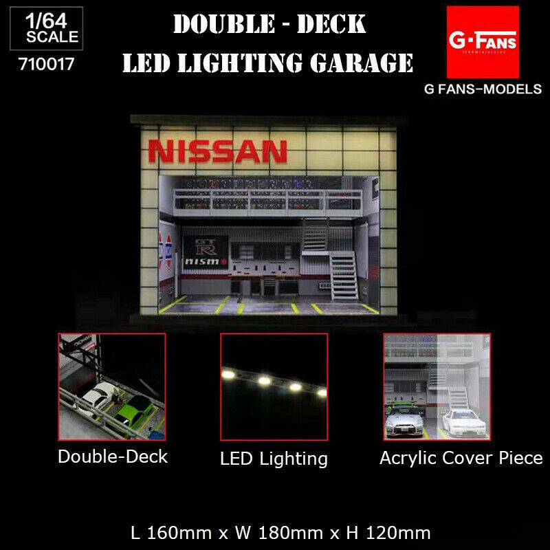 G-Fans 1/64 Diorama Double-Desk LED Lighting Garage Model