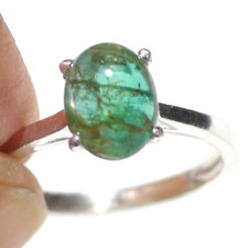 1.85 ct NATURAL UNHEATED GREEN COLOMBIAN EMERALD RING 925 S-ING SILVER.S-E 7.5.