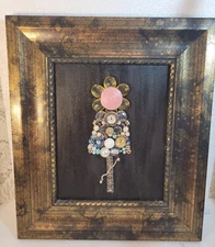 Vintage & Costume Jewelry Handmade Framed Beautiful Art 15" x 13"