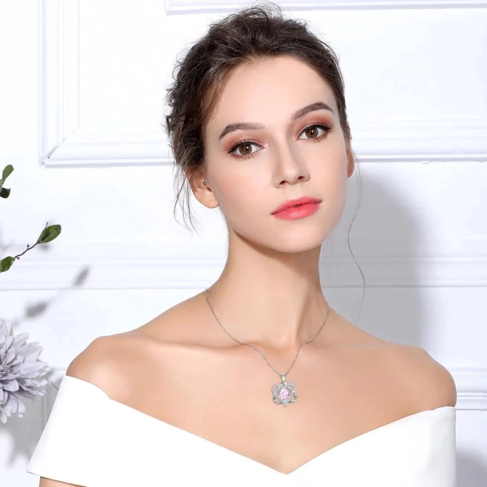 I Love You To The Moon and Back 心形吊坠项链粉色 CZ 18 英寸 — 第 3/4 张图片