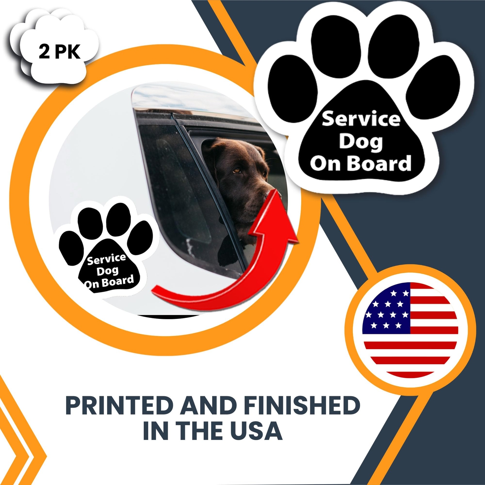 Magnet Me Up Service Dog Pawprint Magnet Decal, 5 Inch, 2 Pack, Pet Safety