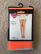 MUSIC LEGS Hosiery Fishnet Thigh Hi Stockings Style 4900 Neon Orange NIP