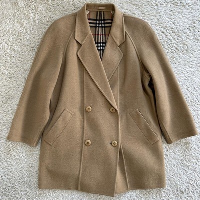 Burberry Pea Coat Beige Cashmere Blend With Check Pattern Size 9 