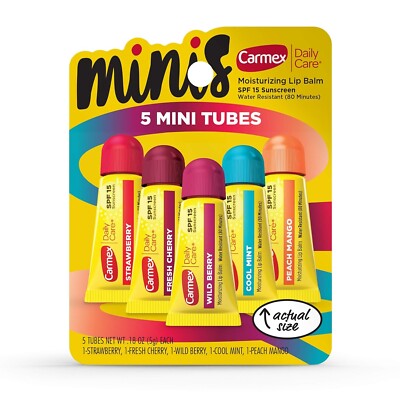 Carmex Daily Care Minis Lip Balm 5 Mini Tubes SPF 15 Multi-Flavor Moisturizing