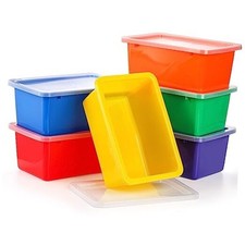 6 Pack Small Cubby Bins Storage Bins with Lids, 5 Qt Plastic Storage Bins