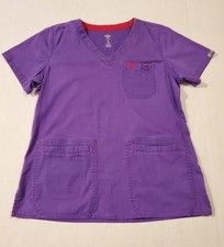 Med Couture EZ Flex Purple Scrub Top Pink Accents Women's Size M