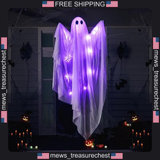 Halloween Hanging Ghost Decor 47-Inch White with Purple LED Light Waterproof