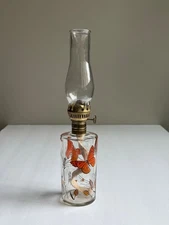 Vintage Butterfly Oil Lamp w/ Glass Chimney 1970s Indiana Glass Wheat Design