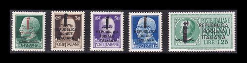 ITALY RSI 1944 - OVERPRINT EXCHANGE BUNDLES 5 V. MNH/MH - CERTIFICATE € 4,350