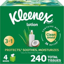 Kleenex Lotion Facial Tissues with Coconut Oil, 4 Cube Boxes, 60 Tissues Per Box