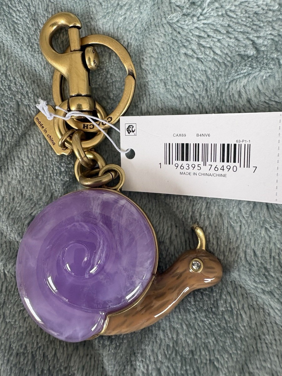 Coach Purple Glass Stone? & Brass Snail Key Holder New With Tags