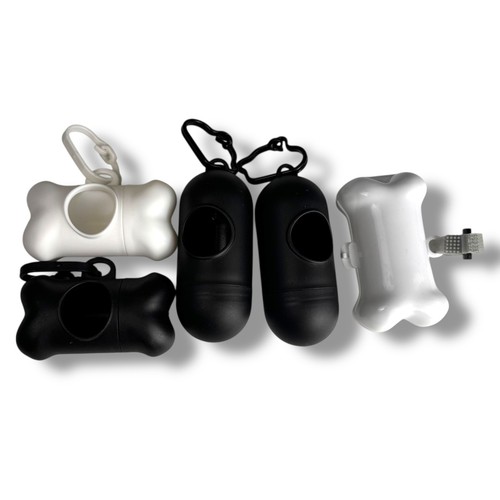 Dog Poop Bag Dispenser Bone Shape Holder Set Black White Leash Attachment C14Q