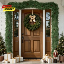 9FT Lush Norfolk Pine Garland Decorations, Thick Real Touch Artificial Greenery