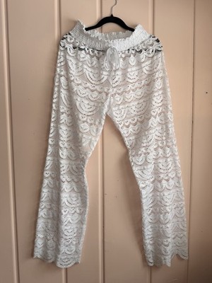 Miken Swim Solid Crochet Beach Cover-up Pants White, Size L