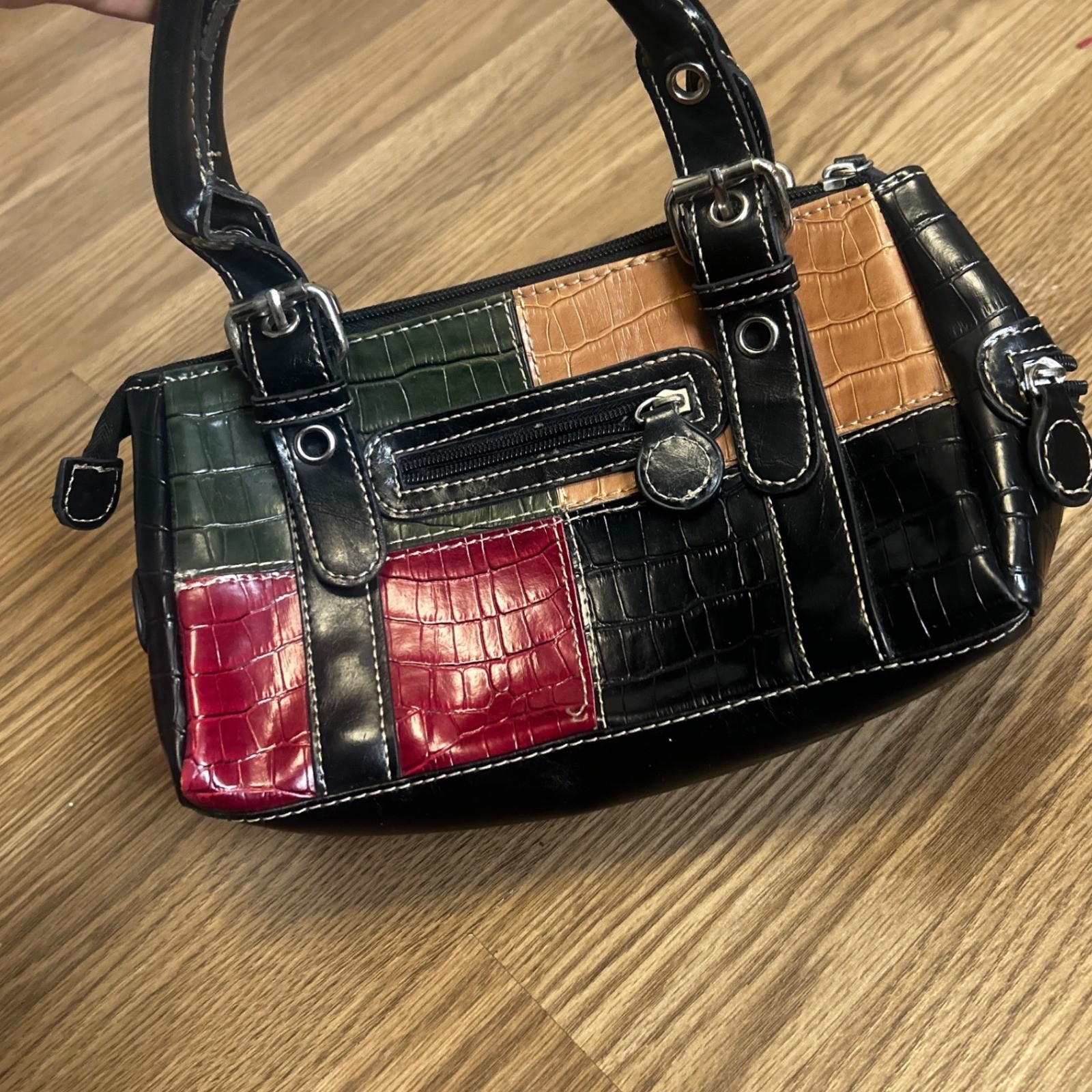 Patchwork Multi Color Crocodile Embossed Satchel … - image 2