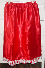 Valentine's Red Satin Half Slip White Heart Trim 26"-48" Sissy-XXL 1X 2X NEW