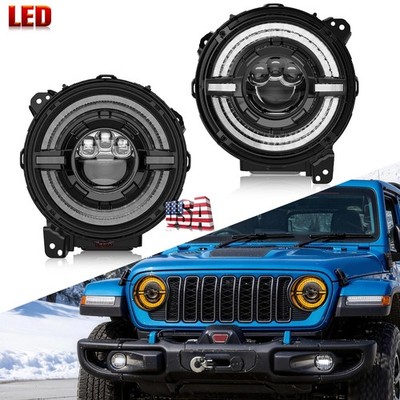 Brightest 9'' Round LED Headlights for Jeep 18-26 JL Gladiator w/ Halo Angel Eyes