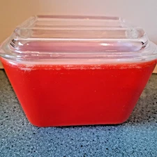 Pyrex Red Refrigerator Dish #501-B,  Clear Full Lines Glass Lid,  Made in USA
