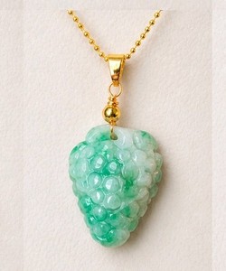 Authentic Jade Spicy Green Grapes Necklace With 14k Gold Plated Chain