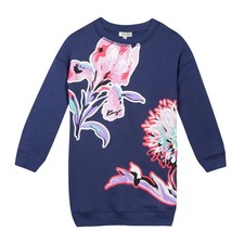 Kenzo Kids Sweatshirt Dress Girl's 10 Blue Floral Crew Neck Pullover Tunic