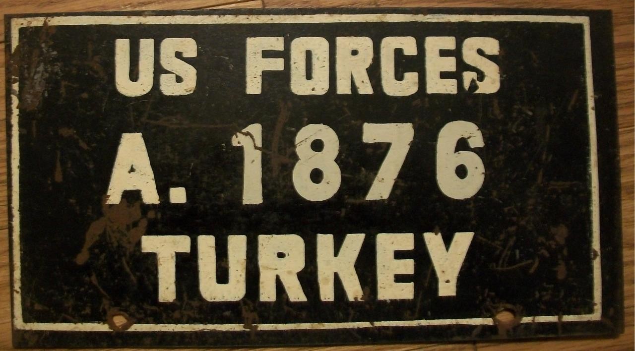 Single U.s. Forces In Turkey License Plate - 1950/63 - A. 1876