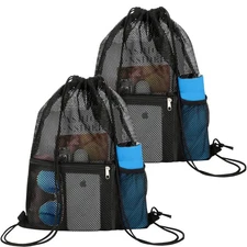 2 PACK Mesh Drawstring Backpack Bag, Multifunction Mesh Bag for Swimming, Athlet