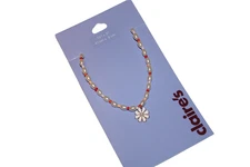 Claire's Jewelry Necklace gold tone wrote flower pendant barrel beads link new