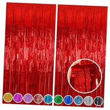 Tinsel Foil Fringe Curtains Backdrop, 3.2 ft x 8 ft Sparkle Tinsel Red
