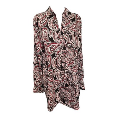 Fred David Size 1X Women's Blouse Black/Red Paisley
