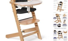 Natural Wooden High Chair for Babies  Toddlers 3-Tier Remove  2 Black