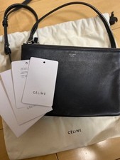 Celine Trio Shoulder Bag Leather Dark Gray Authentic F030286