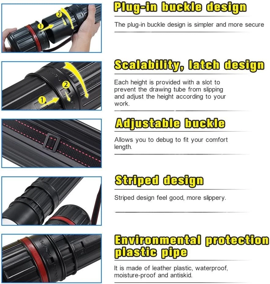 Tubo de desenho de plástico ajustável com alça - Grande transportador de vara de arte e pesca - Imagem 4 de 4