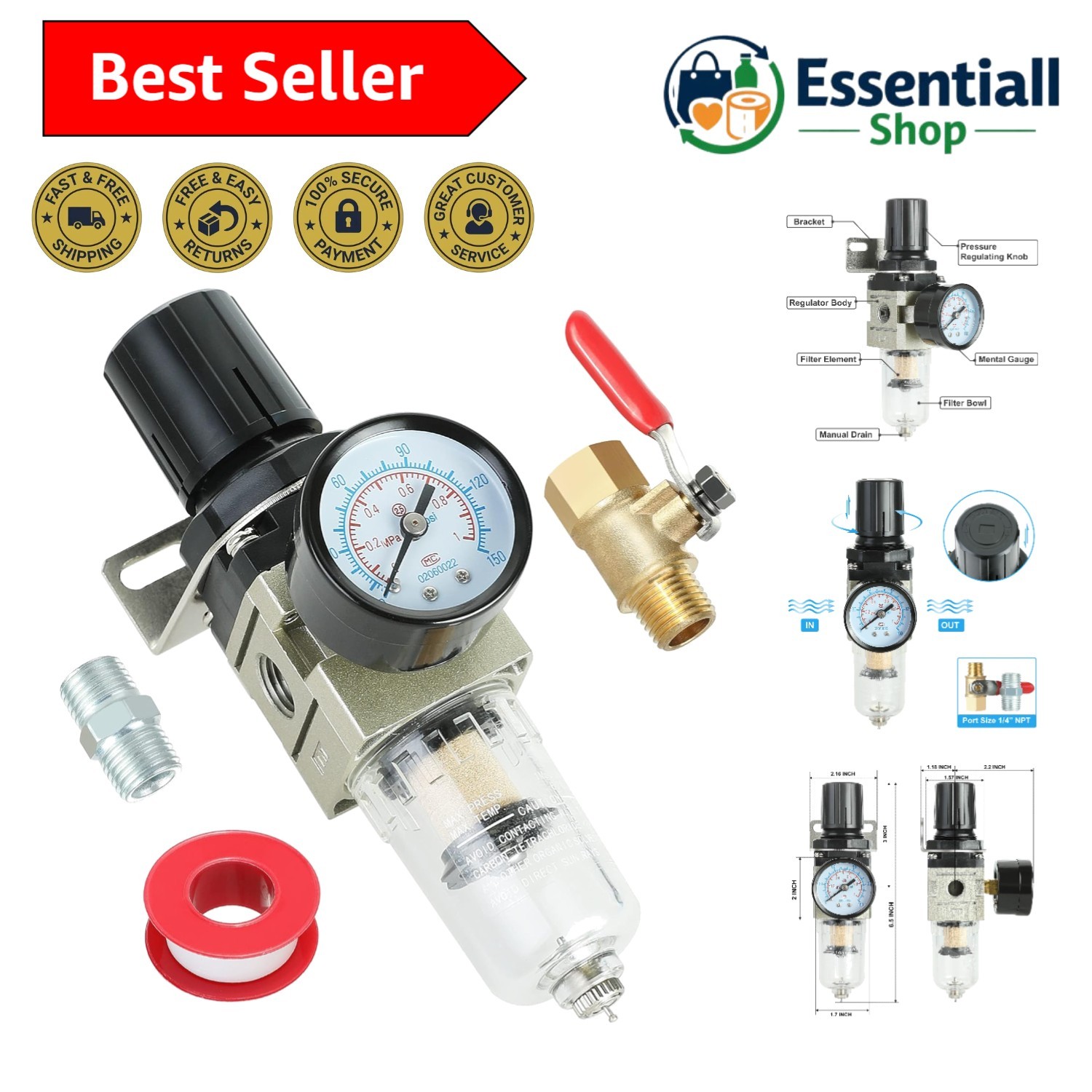 Filter Regulator With Brass Separator & Pressure Gauge