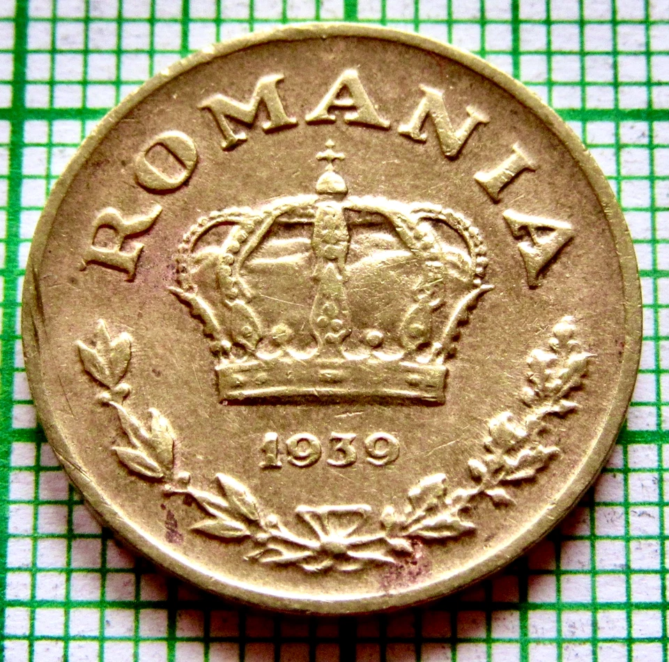 ROMANIA CAROL II 1939 1 LEU, Crown & CORN COB km# 56 yes we do combine postage - Image 2 of 4