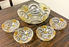 Vintage/Antique Elegant EAPG Thick Glass Berry Bowl Set of 5/Clear & Yellow