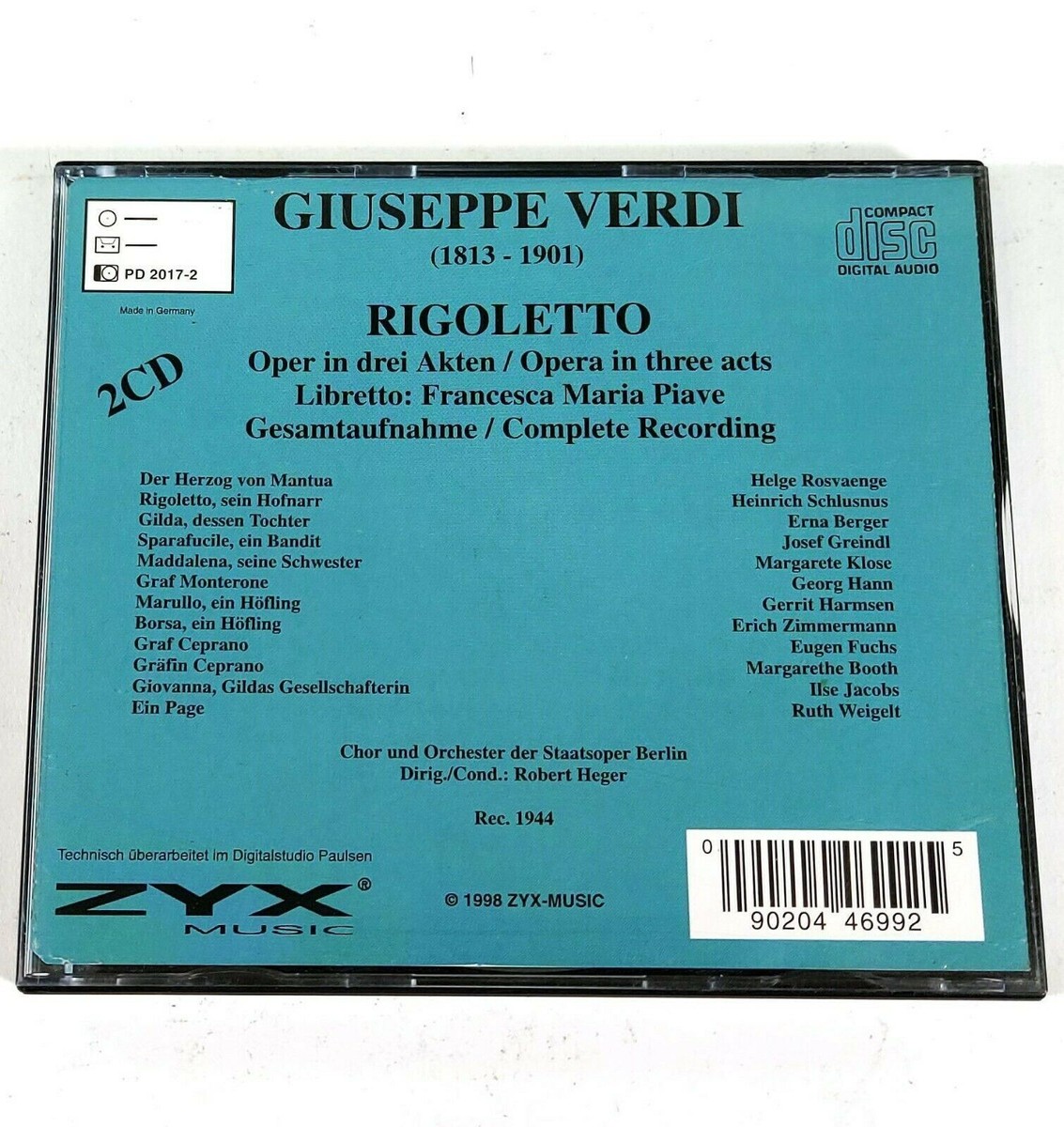 Verdi Rigoletto 2 Disc 1998 ZYX PD 2017-2 Germany D779 | eBay