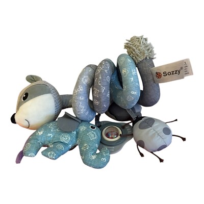 Sozzy Plush Baby Toy Fox for Crib or Stroller Blue Gray Stuffed Animal Soft Eyes