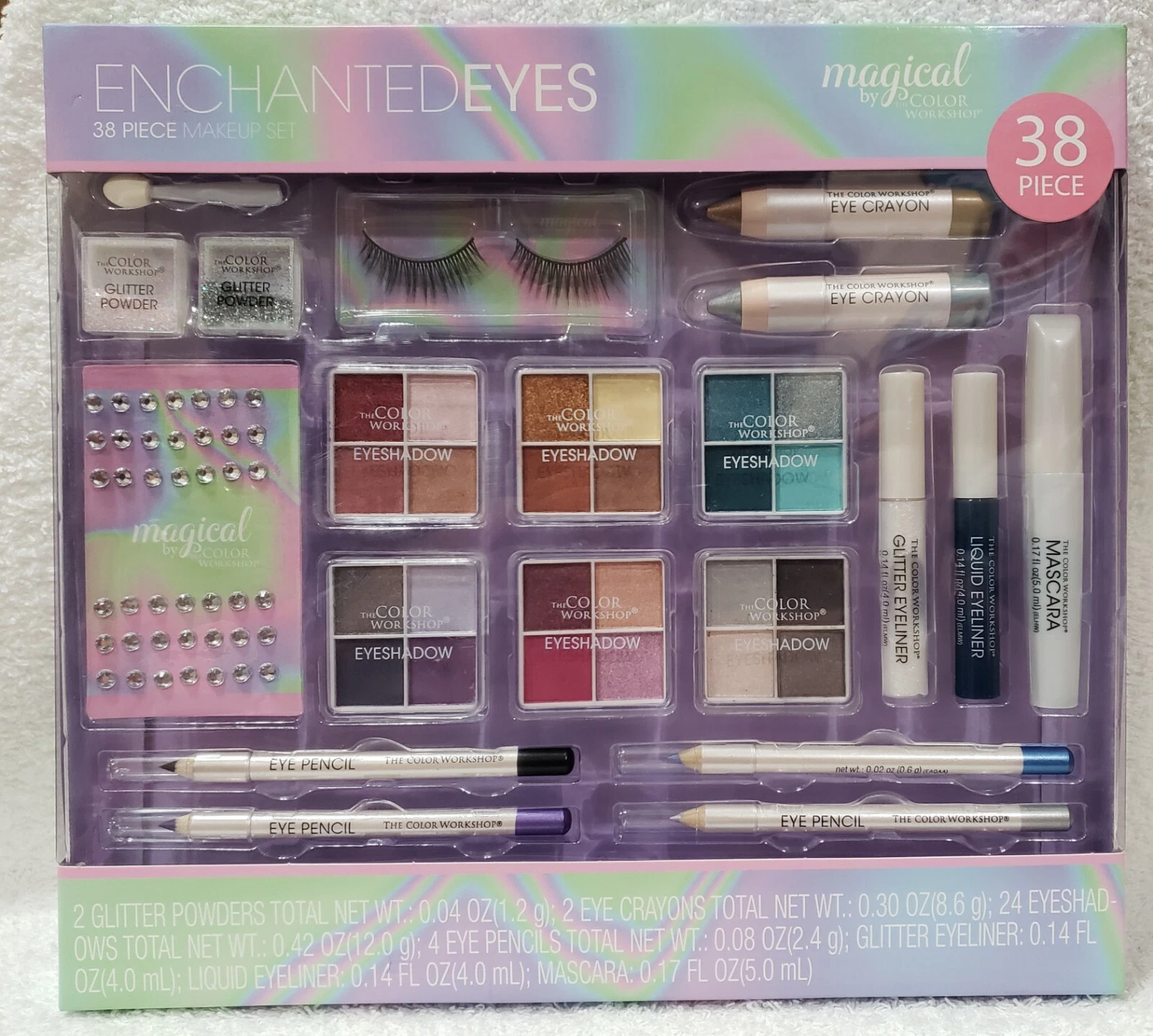 Color Workshop ENCHANTED EYES 38-Pc Makeup Set Eyeshadow Liner Eye Pencil New