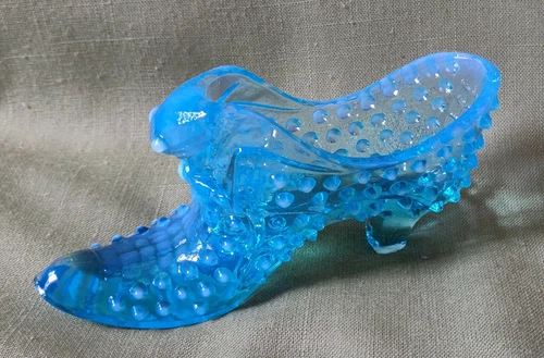 Blue Cat Head Shoe 🎄 Hobnail 🎄 Fenton Art Glass