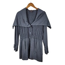 Fever Long Jacket Size Medium Light Weight Art Wear Shirred Oversized Hood Gray