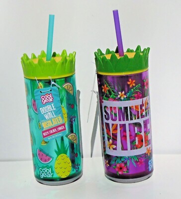 Two (2) cool gear 16oz Double Wall Insulated Drink Bottles - Summer Vibe & Fruit